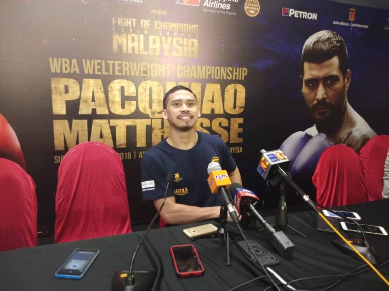 Aiman Abu Bakar speaks to the media after beating Indonesia’s Abdi.