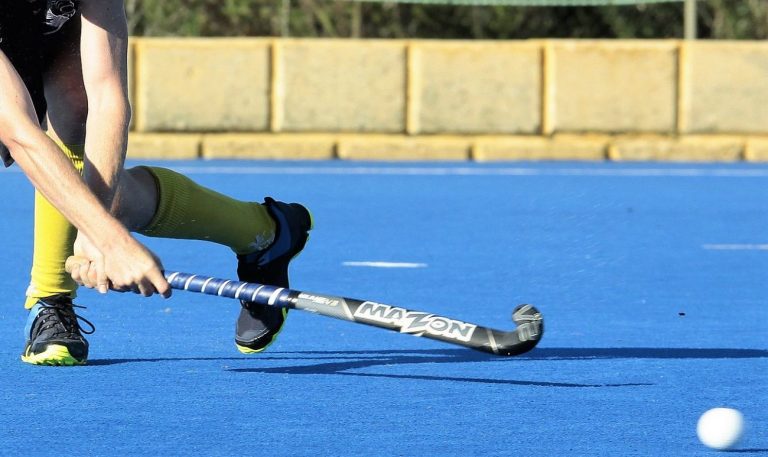 A hockey player in action.