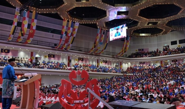 Datuk Seri Ahmad Zahid Hamidi addressing Umno members at the Umno General Assembly 2024 in August.