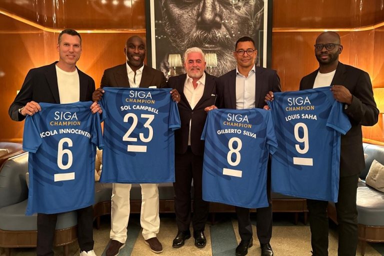 (From left) Nicola Innocentin, Sol Campbell, Emanuel Macedo de Medeiros, Gilberto Silva, and Louis Saha.