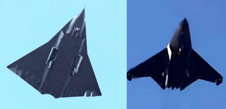 The Chengdu J-36 is seen on the left while the Shenyang design is on the right.