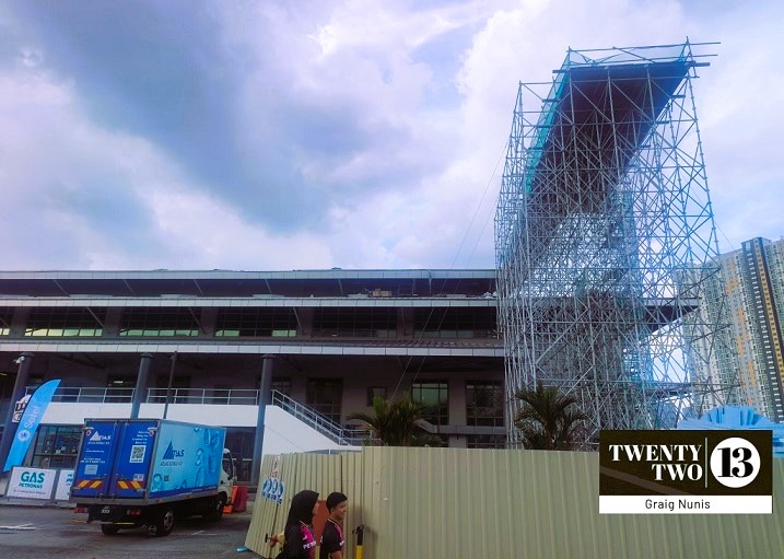 Axiata Arena's roof being repaired.