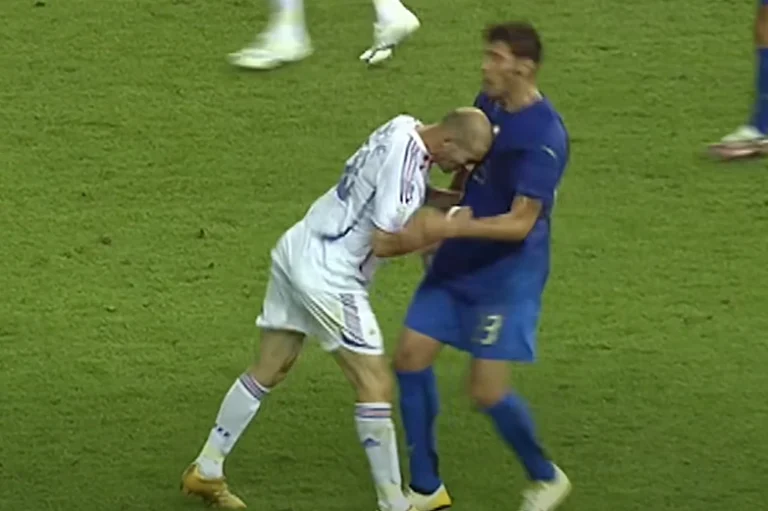 A screengrab of Zinedine Zidane headbutting Marco Materazzi in the 2006 World Cup final in Berlin.