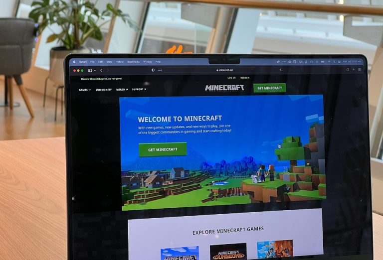 Minecraft game on a laptop.