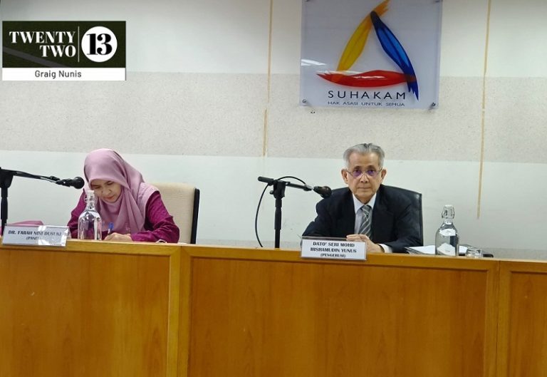 Suhakam Commissioner Dr Farah Nini Dusuki (left) and Suhakam Chairman Datuk Seri Mohd Hishamudin Md Yunus.