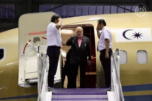 Sultan Ibrahim, Malaysia's King at Senai Airport in Johor after returning from his trip to Russia on Aug 11, 2025.