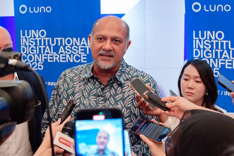 Digital Minister Gobind Singh Deo speaking to reporters after launching the Luno Institutional Digital Asset Conference 2025 at Petaling Jaya Hilton on Sept 25, 2025.