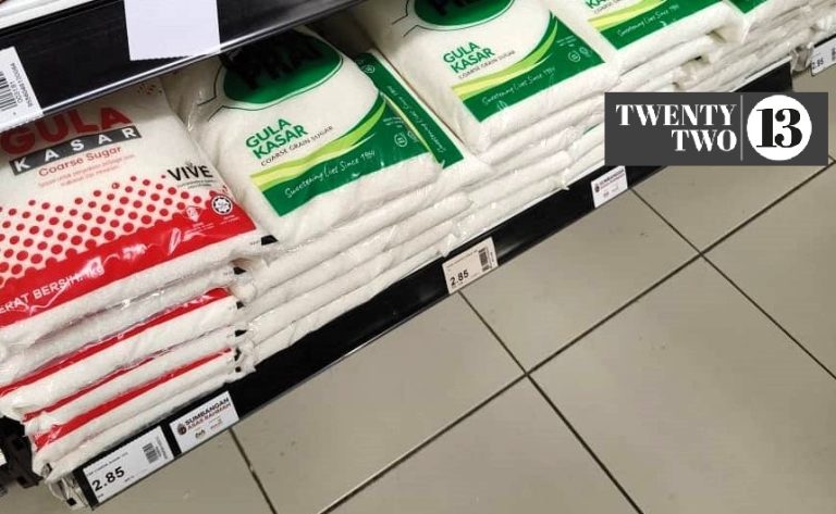 Packets of sugar on the shelve of a local mart in Ampang, Selangor.