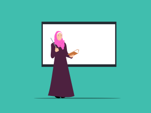 An animated image of a teacher.