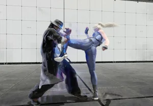 A scene from Sega's game Virtua Fighter.
