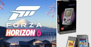 A scene from Forza Horizon 6 and a box of a Lego Nintendo Gameboy