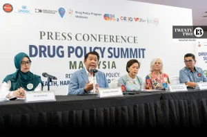 Deputy Health Minister Datuk Lukanisman Awang Sauni (second from left) speaking at the Drug Policy Summit Malaysia in Kuala Lumpur. To his left is Prof Emeritus Datuk Dr Adeeba Kamarulzaman, chairperson of the Drug Policy Programme Malaysia.