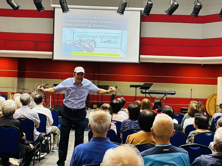 Pola Singh giving a talk about writing to seniors.