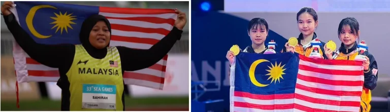 Malaysian female athletes winning gold medals at the 2025 SEA Games.