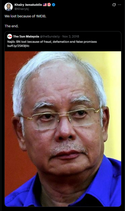 Khairy Jamaluddin's posting on X in 2018.