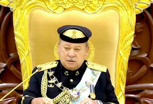 Sultan Ibrahim delivering a Royal Address at the opening of the First Meeting of the Fifth Session of the 15th Parliament.