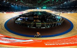 A cycling in a velodrom during the Six Day Weekend in Berlin in Jan 2026.