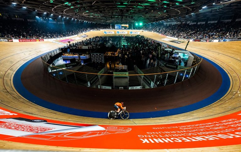 A cycling in a velodrom during the Six Day Weekend in Berlin in Jan 2026.