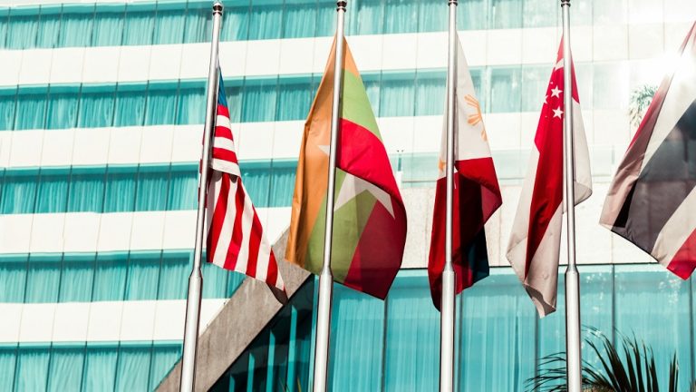 Flags of Asean Member States in a row.