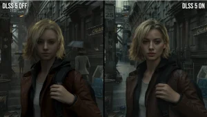 A comparison of how a video game with and without NVdia's DLS55 look like.