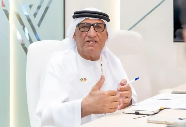 Saeed Al Mansoori, Adviser for Military & Defence Shows at ADNEC Group speaking to members of the press in March 2026.