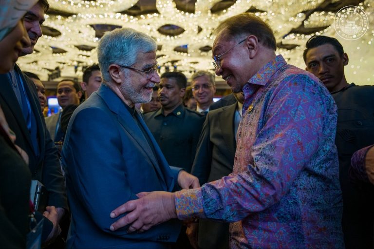 Datuk Seri Anwar Ibrahim (right) greets the Ambassador of the Islamic Republic of Iran to Malaysia, Valiollah Mohammadi, on the sidelines of the Kuala Lumpur–Ankara Dialogue on April 7, 2026.