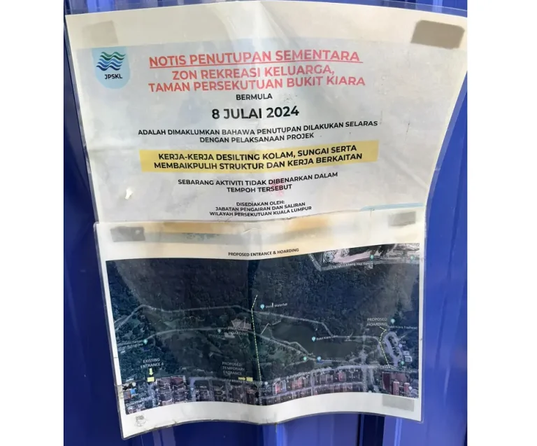 A notice at Bukit Kiara indicating when the upgarding works started.