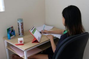 Student undergoing remote learning at home.