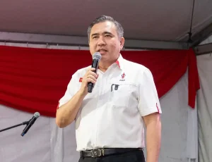 DAP Secretary General Anthony Loke speaking at Pakatan Harapan's Ceramah Perdana in Stadium Tuanku Abdul Rahman, in Paroi, Negeri Sembilan on May 6, 2026.