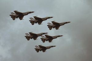 Fighter jets flying in the sky.