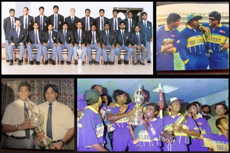 A compilation of images featuring Sri Lanka's cricket 1996 World Cup team.