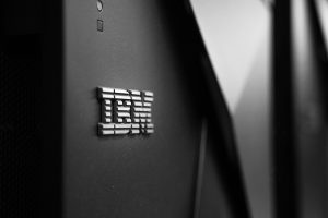 An IBM logo on a computer.