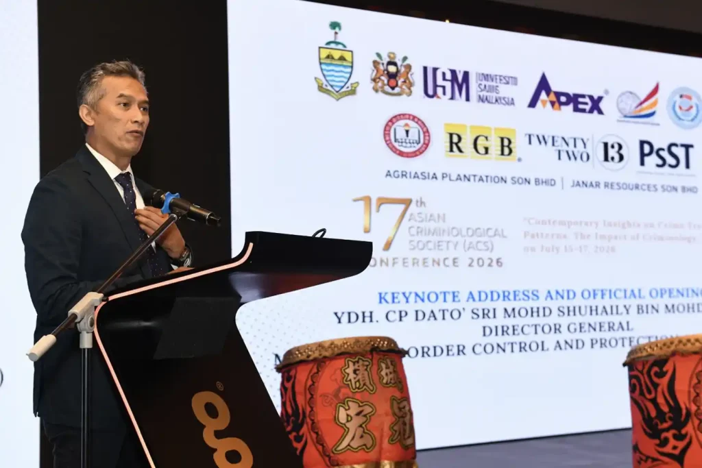 Datuk Seri Mohd Shuhaily Mohd Zain speaking to participants at the 17th Asian Criminology Society Conference in Penang.
