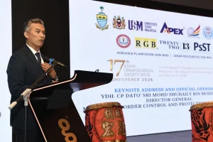 Datuk Seri Mohd Shuhaily Mohd Zain speaking to participants at the 17th Asian Criminology Society Conference in Penang.