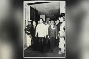Tun Dr Ismail Abdu Rahman accompanying the Philippines president Ferdinand Marcos in this undated image.