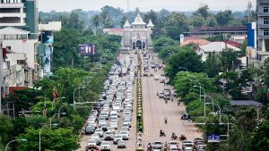 The traffic in Vientiane, Laos.