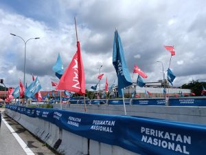 Flags of political parties in Negeri Sembilan in July 2026.