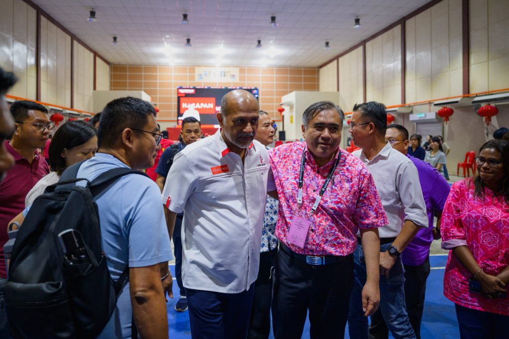 DAP national chairman Gobind Singh Deo consolong the party's secretary general Anthony Loke after the latter lost the Chennal seat in the Negeri Sembilan polls on Aug 1, 2026.