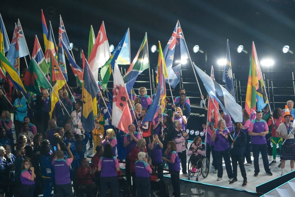 A scene from the closing ceremony of the Glasgow Commonwealth Games on Aug 3, 2026.